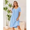 image:imageEkouaer Cotton Nightgowns for Women Short Sleeve Night Gown V Neck Button Sleep Shirt Soft House DressLight Blue