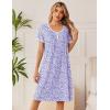 image:imageEkouaer Cotton Nightgowns for Women Short Sleeve Night Gown V Neck Button Sleep Shirt Soft House DressPurple Floral