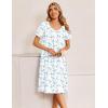 image:imageEkouaer Cotton Nightgowns for Women Short Sleeve Night Gown V Neck Button Sleep Shirt Soft House DressWhite Blue Floral