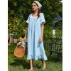 image:imageEkouaer Cotton Nightgowns for Women Vintage Victorian Nightgown Short Sleeve Lace Night Gown Long Nightdress Soft NightshirtCyan