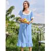 image:imageEkouaer Cotton Nightgowns for Women Vintage Victorian Nightgown Short Sleeve Lace Night Gown Long Nightdress Soft NightshirtLight Blue