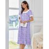 image:imageEkouaer Cotton Nightgowns for Women Vintage Victorian Nightgown Short Sleeve Lace Night Gown Long Nightdress Soft NightshirtPurple Flowers