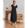 image:imageEkouaer Long Nightgowns for Women Bamboo Viscose Sleepshirt Short Sleeve Night Gown V Neck House DressBlack