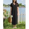 image:imageEkouaer Long Nightgowns for Women Bamboo Viscose Sleepshirt Short Sleeve Night Gown V Neck House DressBlack