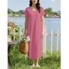 image:imageEkouaer Long Nightgowns for Women Bamboo Viscose Sleepshirt Short Sleeve Night Gown V Neck House DressCherry Red