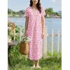 image:imageEkouaer Long Nightgowns for Women Bamboo Viscose Sleepshirt Short Sleeve Night Gown V Neck House DressFloral Pink