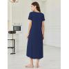 image:imageEkouaer Long Nightgowns for Women Bamboo Viscose Sleepshirt Short Sleeve Night Gown V Neck House DressNavy Blue