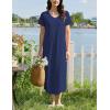 image:imageEkouaer Long Nightgowns for Women Bamboo Viscose Sleepshirt Short Sleeve Night Gown V Neck House DressNavy Blue