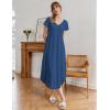 image:imageEkouaer Long Nightgowns for Women Bamboo Viscose Sleepshirt Short Sleeve Night Gown V Neck House DressPeacock Blue