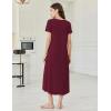 image:imageEkouaer Long Nightgowns for Women Bamboo Viscose Sleepshirt Short Sleeve Night Gown V Neck House DressRed