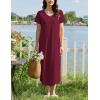 image:imageEkouaer Long Nightgowns for Women Bamboo Viscose Sleepshirt Short Sleeve Night Gown V Neck House DressRed