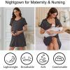 image:imageEkouaer Nightgowns for Women Bamboo Viscose Button Down Sleep Shirts Short Sleeve Nightshirts House Dress with PocketsDark Grey