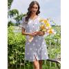 image:imageEkouaer Nightgowns for Women Bamboo Viscose Button Down Sleep Shirts Short Sleeve Nightshirts House Dress with PocketsGrey Star