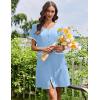 image:imageEkouaer Nightgowns for Women Bamboo Viscose Button Down Sleep Shirts Short Sleeve Nightshirts House Dress with PocketsLight Blue