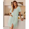 image:imageEkouaer Nightgowns for Women Bamboo Viscose Button Down Sleep Shirts Short Sleeve Nightshirts House Dress with PocketsLight Green