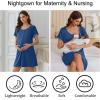 image:imageEkouaer Nightgowns for Women Bamboo Viscose Button Down Sleep Shirts Short Sleeve Nightshirts House Dress with PocketsNavy