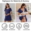 image:imageEkouaer Nightgowns for Women Bamboo Viscose Button Down Sleep Shirts Short Sleeve Nightshirts House Dress with PocketsNavy Blue