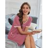 image:imageEkouaer Nightgowns for Women Bamboo Viscose Button Down Sleep Shirts Short Sleeve Nightshirts House Dress with PocketsPeach Red