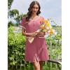 image:imageEkouaer Nightgowns for Women Bamboo Viscose Button Down Sleep Shirts Short Sleeve Nightshirts House Dress with PocketsPeach Red