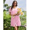 image:imageEkouaer Nightgowns for Women Bamboo Viscose Button Down Sleep Shirts Short Sleeve Nightshirts House Dress with PocketsPink