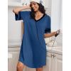 image:imageEkouaer Nightgowns for Women Bamboo Viscose Nightgown Short Sleeve Sleep Shirts V Neck Nightshirt Soft SleepwearNavy