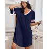 image:imageEkouaer Nightgowns for Women Bamboo Viscose Nightgown Short Sleeve Sleep Shirts V Neck Nightshirt Soft SleepwearNavy Blue