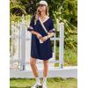 image:imageEkouaer Nightgowns for Women Bamboo Viscose Nightgown Short Sleeve Sleep Shirts V Neck Nightshirt Soft SleepwearNavy Blue