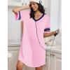 image:imageEkouaer Nightgowns for Women Bamboo Viscose Nightgown Short Sleeve Sleep Shirts V Neck Nightshirt Soft SleepwearPink
