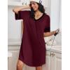 image:imageEkouaer Nightgowns for Women Bamboo Viscose Nightgown Short Sleeve Sleep Shirts V Neck Nightshirt Soft SleepwearRed