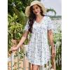 image:imageEkouaer Nightgowns for Women Cotton Night Gowns Short Sleeve Pleated Sleep Shirts Lace Trim Moo Moos Ladies SleepwearFloral Blue White