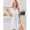 image:imageEkouaer Nightgowns for Women Cotton Night Gowns Short Sleeve Pleated Sleep Shirts Lace Trim Moo Moos Ladies SleepwearFloral Blue White