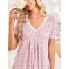 image:imageEkouaer Nightgowns for Women Cotton Night Gowns Short Sleeve Pleated Sleep Shirts Lace Trim Moo Moos Ladies SleepwearFloral Pink