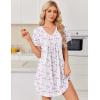 image:imageEkouaer Nightgowns for Women Cotton Night Gowns Short Sleeve Pleated Sleep Shirts Lace Trim Moo Moos Ladies SleepwearFloral Pink White