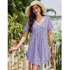 image:imageEkouaer Nightgowns for Women Cotton Night Gowns Short Sleeve Pleated Sleep Shirts Lace Trim Moo Moos Ladies SleepwearFloral Purple