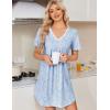 image:imageEkouaer Nightgowns for Women Cotton Night Gowns Short Sleeve Pleated Sleep Shirts Lace Trim Moo Moos Ladies SleepwearFlowers Blue