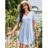 image:imageEkouaer Nightgowns for Women Cotton Night Gowns Short Sleeve Pleated Sleep Shirts Lace Trim Moo Moos Ladies SleepwearFlowers Blue
