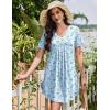 image:imageEkouaer Nightgowns for Women Cotton Night Gowns Short Sleeve Pleated Sleep Shirts Lace Trim Moo Moos Ladies SleepwearFlowers Light Blue