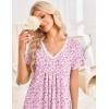 image:imageEkouaer Nightgowns for Women Cotton Night Gowns Short Sleeve Pleated Sleep Shirts Lace Trim Moo Moos Ladies SleepwearFlowers Pink