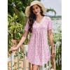 image:imageEkouaer Nightgowns for Women Cotton Night Gowns Short Sleeve Pleated Sleep Shirts Lace Trim Moo Moos Ladies SleepwearFlowers Pink