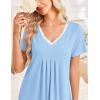 image:imageEkouaer Nightgowns for Women Cotton Night Gowns Short Sleeve Pleated Sleep Shirts Lace Trim Moo Moos Ladies SleepwearLight Blue