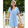 image:imageEkouaer Nightgowns for Women Cotton Night Gowns Short Sleeve Pleated Sleep Shirts Lace Trim Moo Moos Ladies SleepwearLight Blue