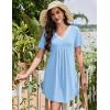 image:imageEkouaer Nightgowns for Women Cotton Night Gowns Short Sleeve Pleated Sleep Shirts Lace Trim Moo Moos Ladies SleepwearLight Blue