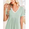 image:imageEkouaer Nightgowns for Women Cotton Night Gowns Short Sleeve Pleated Sleep Shirts Lace Trim Moo Moos Ladies SleepwearLight Green