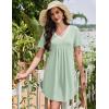 image:imageEkouaer Nightgowns for Women Cotton Night Gowns Short Sleeve Pleated Sleep Shirts Lace Trim Moo Moos Ladies SleepwearLight Green