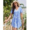 image:imageEkouaer Nightgowns for Women Cotton Night Gowns Short Sleeve Pleated Sleep Shirts Lace Trim Moo Moos Ladies SleepwearWhite Bird