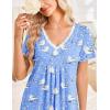 image:imageEkouaer Nightgowns for Women Cotton Night Gowns Short Sleeve Pleated Sleep Shirts Lace Trim Moo Moos Ladies SleepwearWhite Bird