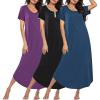 image:imageEkouaer 3 Pack Long Nightgowns for Women Plus Size Moo Moos Short Sleeve House Dress Button Night Gown Soft Sleepwear S5XLPurpleBlackBlue