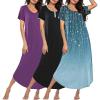 image:imageEkouaer 3 Pack Long Nightgowns for Women Plus Size Moo Moos Short Sleeve House Dress Button Night Gown Soft Sleepwear S5XLPurpleBlackBlue Green Floral