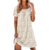 image:imageEkouaer Cotton Nightgowns for Women Pleated Sleep Shirts Short Sleeve Night Shirt Lace Trim Sleep Dress Ladies GownFloral Yellow