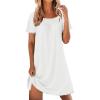 image:imageEkouaer Cotton Nightgowns for Women Pleated Sleep Shirts Short Sleeve Night Shirt Lace Trim Sleep Dress Ladies GownWhite